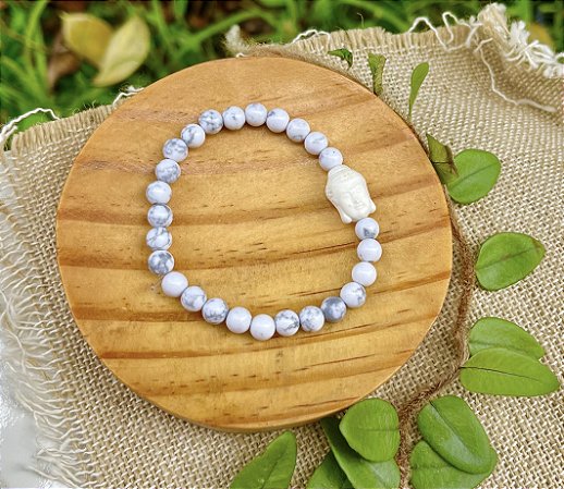 Pulseira Howlita Branca com Buda - 6mm