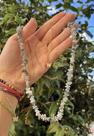 Gargantilha Quartzo Rutilado com Turmalina Verde - Dourada