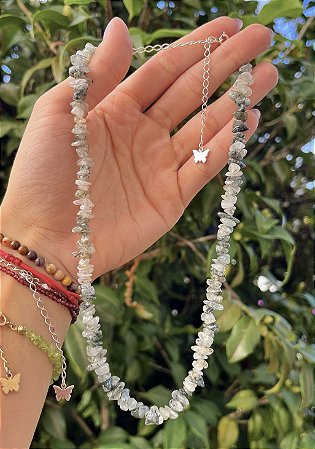 Gargantilha Quartzo Rutilado com Turmalina Verde - Prata