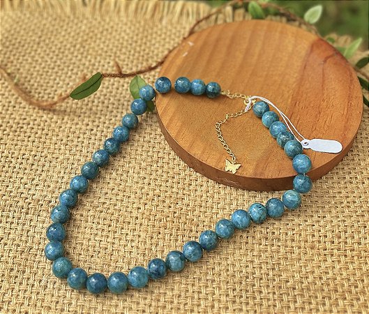 Gargantilha Apatita Azul - Dourada