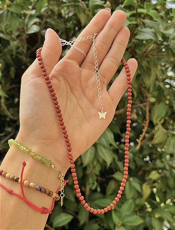 Gargantilha Jaspe Vermelha - Prata