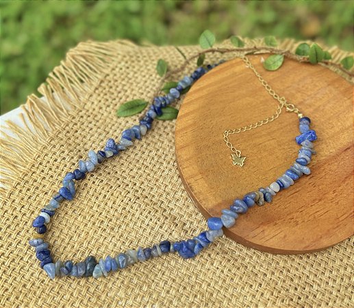 Gargantilha Quartzo Azul - Dourada