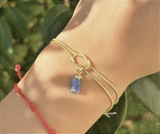 Pulseira Cianita Azul - Dourada