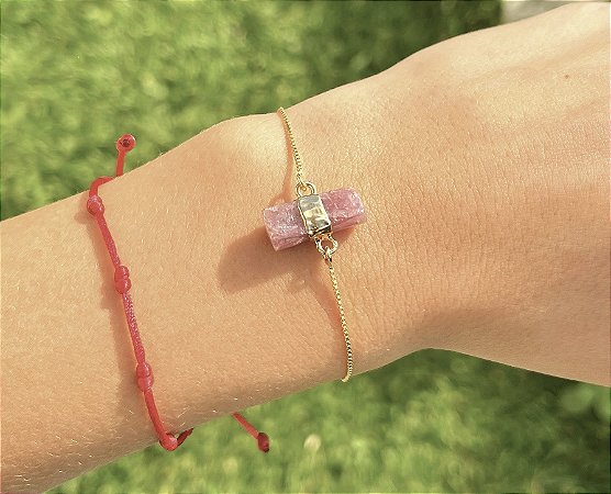 Pulseira Turmalina Rosa - Dourada