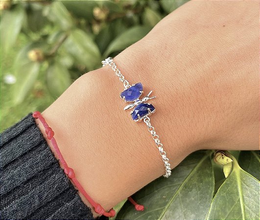 Pulseira Borboleta Quartzo Azul - Prata