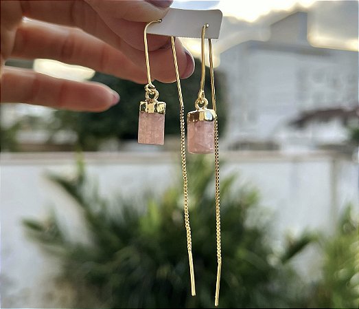 Brinco Fada Turmalina Rosa - Dourado