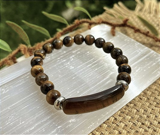 Pulseira Olho de Tigre - Plaqueta 8mm