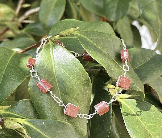 Pulseira Jaspe Vermelha - Prata