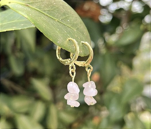 Brinco Argola Mini Quartzo Rosa - Dourado