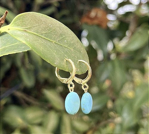 Brinco Argola Mini Turquesa - Dourado