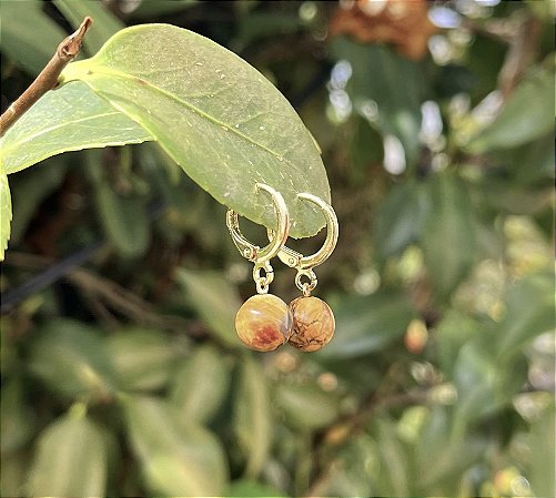 Brinco Argola Mini Jaspe Paisagem - Dourado