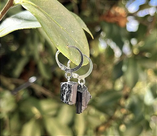 Brinco Argola Mini Turmalina Negra - Prata