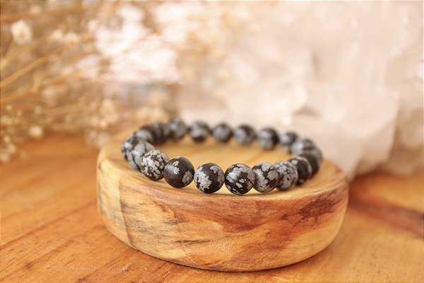 Pulseira Obsidiana Flocos de Neve 8mm