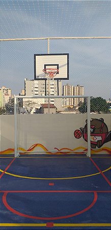 Trave de futsal 2,50m x 2,00m x 0,60cm conjugada com tabela de basquete 1,10 x 0,80