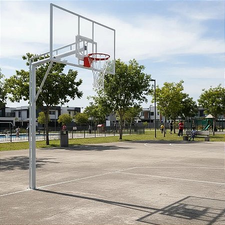 Tabela de acrílico com aro de molas  e Estrutura pé direito com reforço treliça