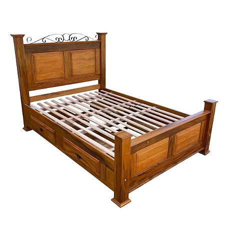 Cama Queen Size em Madeira de 4 Gavetas Demolição Modelo Almofadas Sudeste Rústico