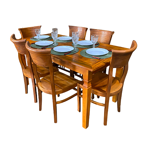 Mesa Rústica de jantar 160x80cm Com 6 Cadeiras Inglesas em Madeira de Demolição Sudeste Rústico