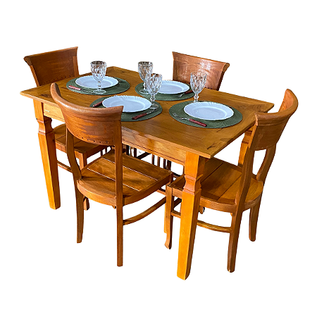 Mesa Rústica de jantar 120x80cm Com 4 Cadeiras Inglesas em Madeira de Demolição Sudeste Rústico