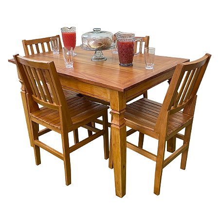 Mesa Rústica de jantar 120x80cm Com 4 Cadeiras Ana Hickmann em Madeira de Demolição Sudeste Rústico