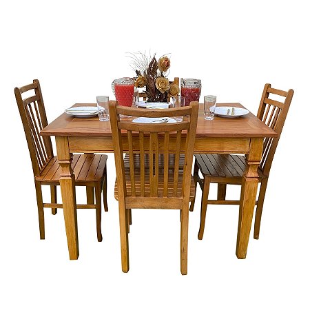 Mesa Madeira de Demolição 120cm x 80cm com 4 Cadeiras Pequim de jantar Sudeste Rústico