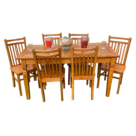 Mesa de Jantar em Madeira 160 x 80 com 6 Cadeiras Pequim Sudeste Rústico