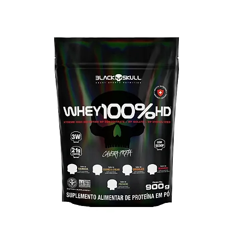 WHEY 100% HD REFIL BLACK SKULL - 900G (Sabor Baunilha)
