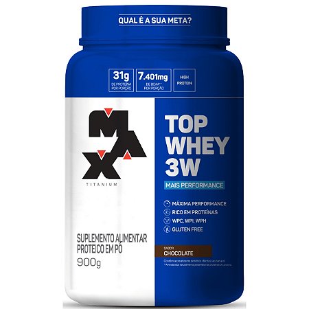 Top Whey 3W + Performance 900G - Max Titanium (Sabor Chocolate)