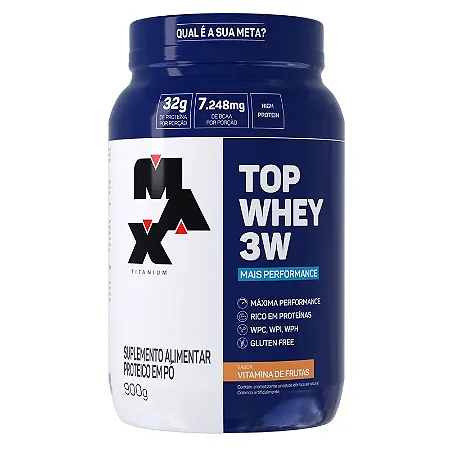Top Whey 3W + Performance 900G - Max Titanium (Sabor Vitamina de Frutas)