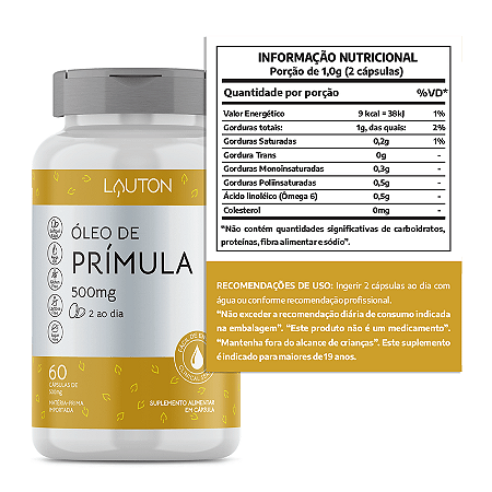 Óleo de Prímula 500mg - 60 Cápsulas  Lauton Nutrition