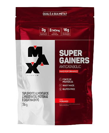 Super Gainers Refil 3Kg - Max Titanium - Morango