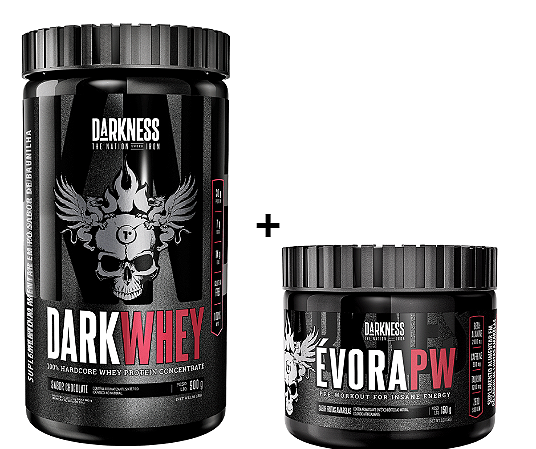 COMBO MASSA + ENERGIA: DarkWhey 900g + Pré treino Évora 150g Darkness