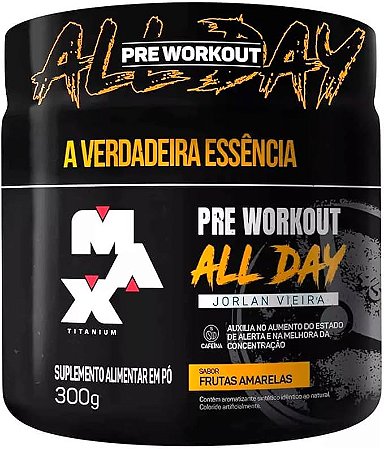 Pré Treino All Day Jorlan Vieira Pote 300g Sabor Frutas Amarelas - Max Titanium