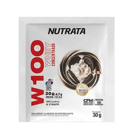 Sachê Whey Concentrado W100 I Nutrata - Sabor Cookies (30g)