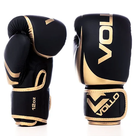 Boxe e Muay Thai Training | Vollo – Preta/Dourado (14oz)