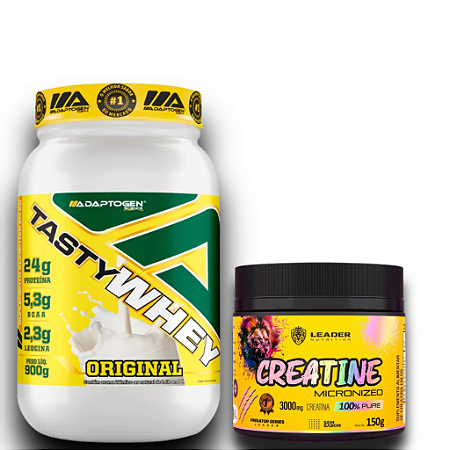 Combo Ganho de Massa: Tasty Whey I Adaptogen - Sabor: Original (900g) + Creatina 150g Leader
