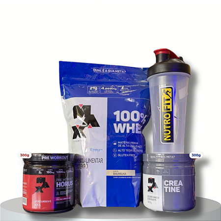 Combo: 100% Whey Refil Max + Hórus 300g + Creatina 300g + Shakera