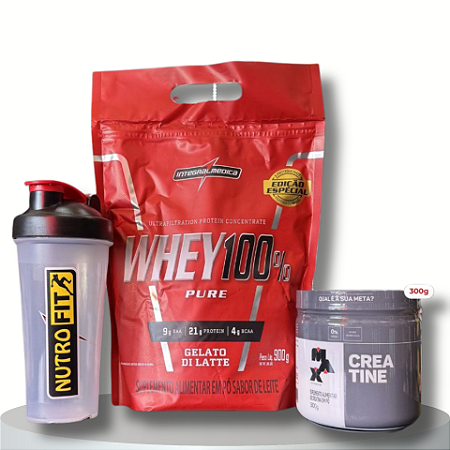 Combo: Whey 100 Integralmedica + Creatina 300g Max + Shakera.