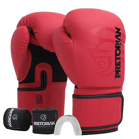 KIT DE BOXE/MUAY THAI PRETORIAN FIRST FX2 VERMELHO/PRETO 10oz