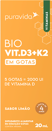 Bio Vit. D3 + K2 em Gotas I Puravida - Sabor: Limão (20mL)