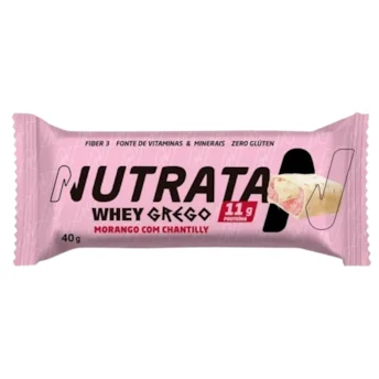 Barra Proteica Whey Grego | Nutrata - Sabor: Morango com Chantilly (40g)