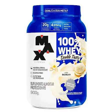 100% Whey Double Tasty Pote 900g Sabor Baunilha Max Titanium