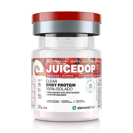 Juicedop Clear Whey Protein - Morango com Hibisco - 450g Elemento Puro