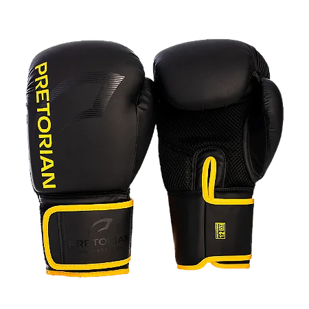 Kit Boxe e Muay Thai First FX2 - Pretorian 12oz Preto/Amarelo