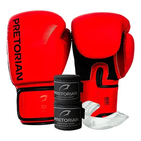 Kit Luva de Boxe e Muay Thai Elite - Pretorian 12oz Vermelho/Preto