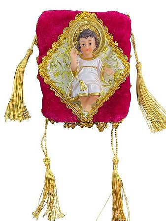 Menino Jesus em resina importada com almofada 9cm com resplendor