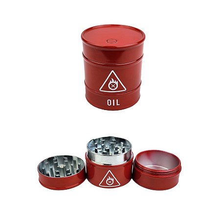 Dichavador De Metal MD Oil Barril 3 Partes - Vermelho