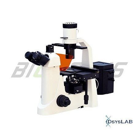 Microscópio biológico trinocular invertido com fluorescência, objetivas planacromáticas, bivolt, mod.: BIO-INVERT-FLUO-BI (Biofocus)