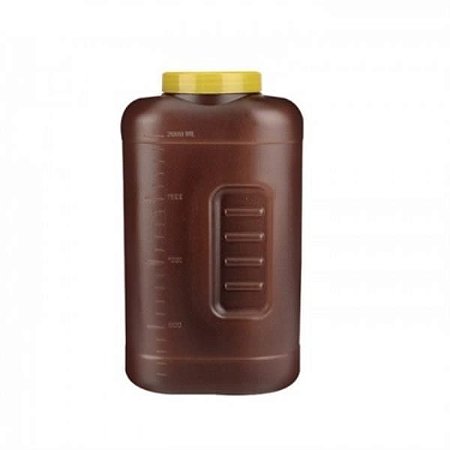 Coletor Urina 24 Horas 2 litros, Não Estéril, Frasco Âmbar e Tampa Amarela, Graduado, caixa 40 unidades, mod.: CLT24H2LA (Cralplast)