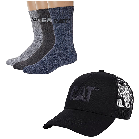 KIT IMPORTADO CATERPILLAR 3 PARES DE  MEIAS E 1 BONE PRETO