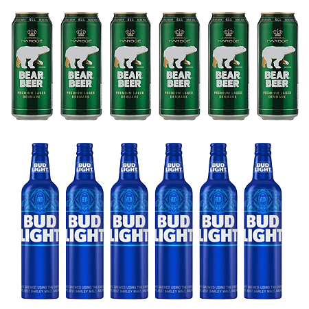 KIT 12 CERVEJA  IMPORTADA 6  BUD LIGHT ALUMINIO 6 CERVEJA BEAR BEAR